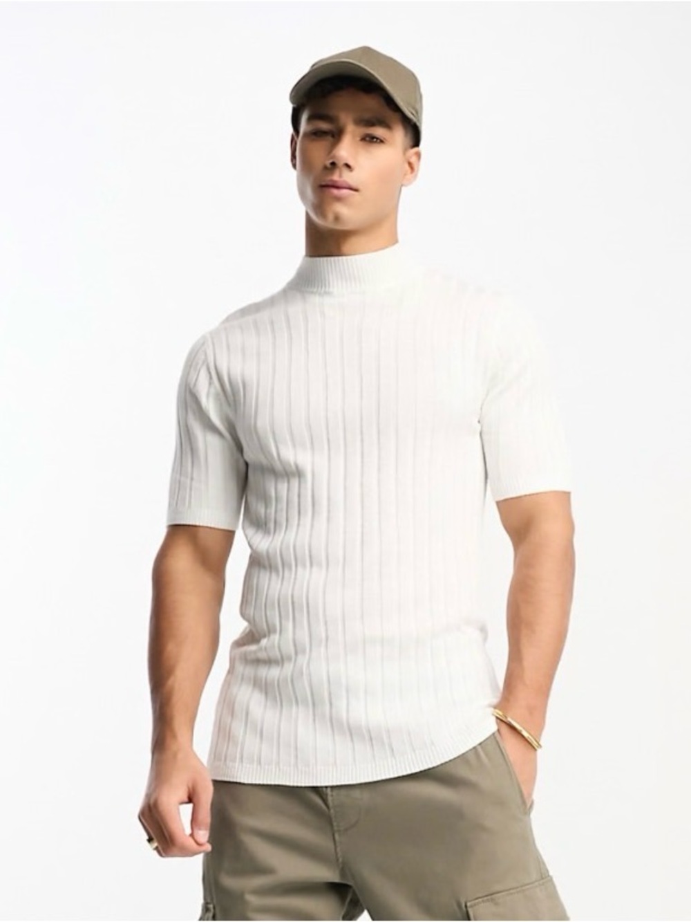 ASOS White Ribbed Crewneck Short Sleeve Sweater